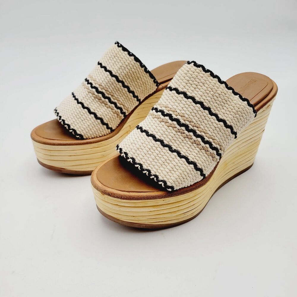 SEE BY Chloe Kenna Woveb Cotton Wedge Sandals Women Sz 8.5 Beige Platform Shoes